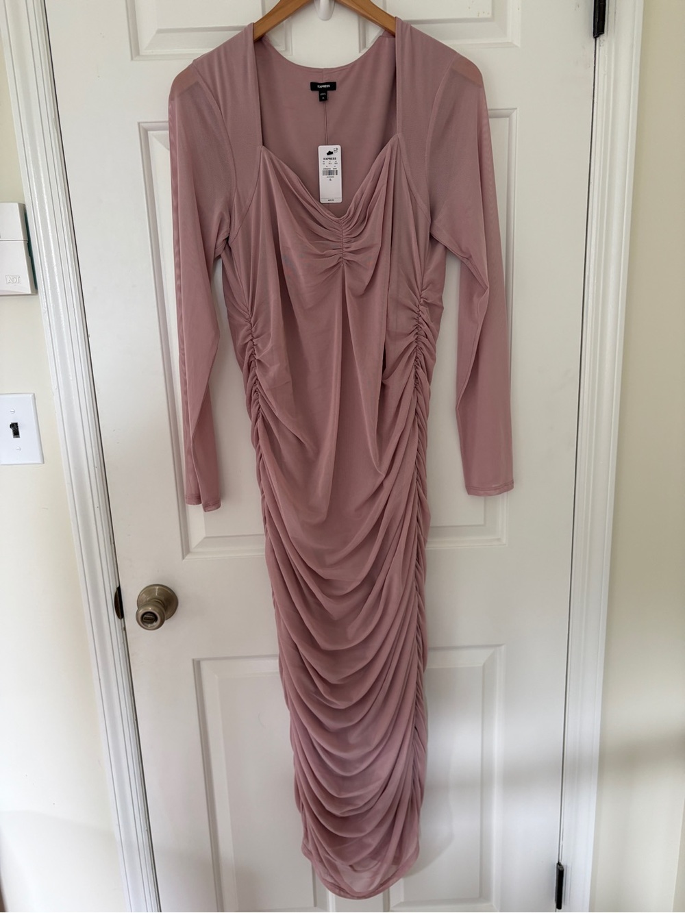 NWT Express XL Dusty Rose Ruched Maxi Formal Dress Wedding Guest